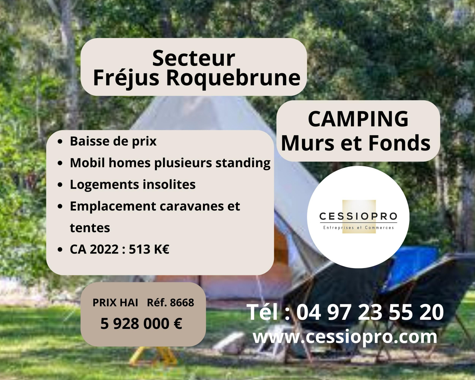 Vente immobilier professionnel Baisse de Prix Camping de charme 4 * sur