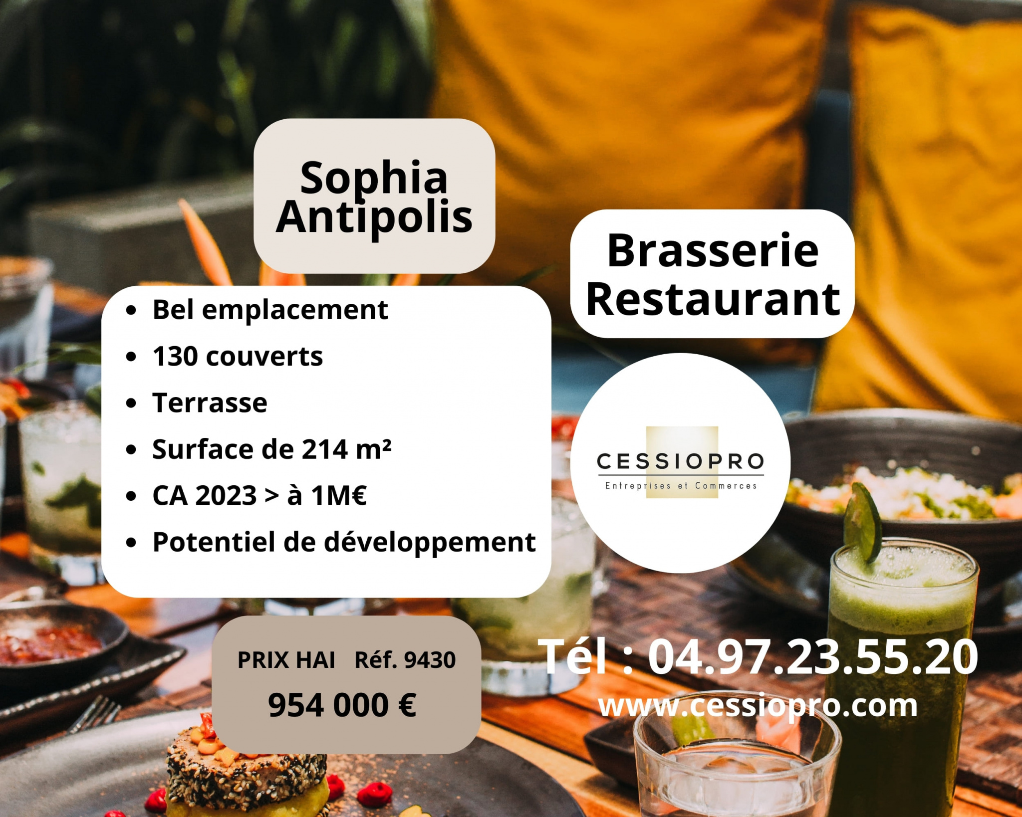 Brasserie Restaurant CA 2023 = 1M€ Sophia Antipolis