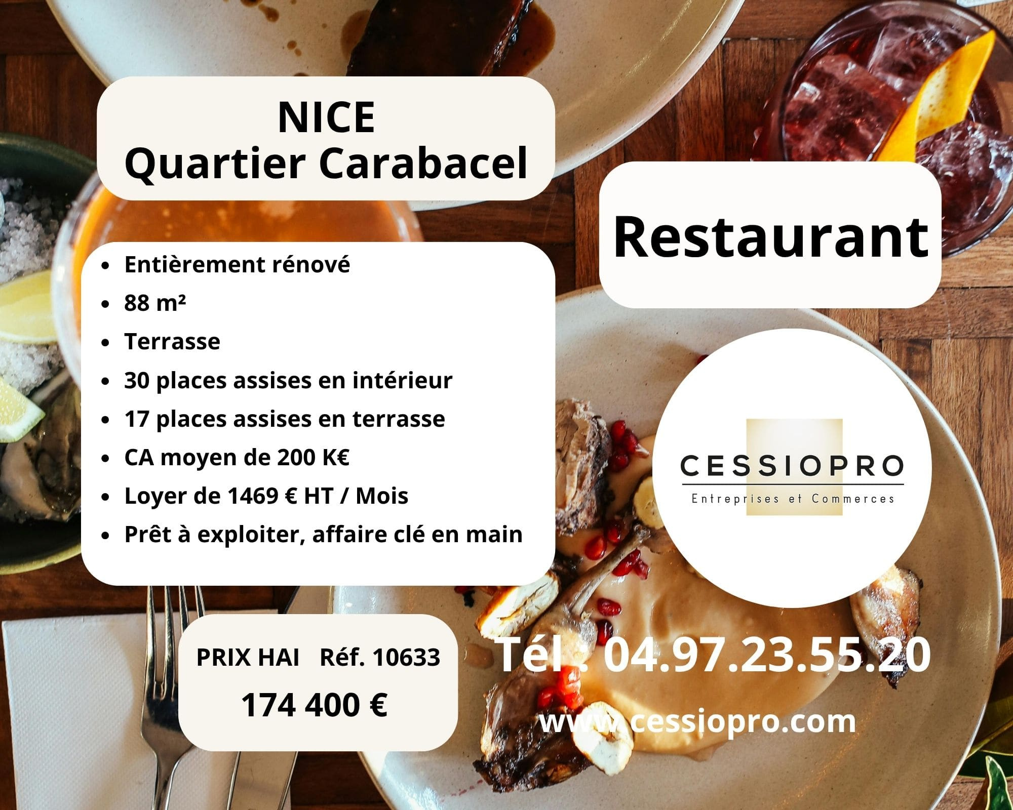 Restaurant entièrement rénové 200 000 € CA moyen  Quartier Carabacel, Nice