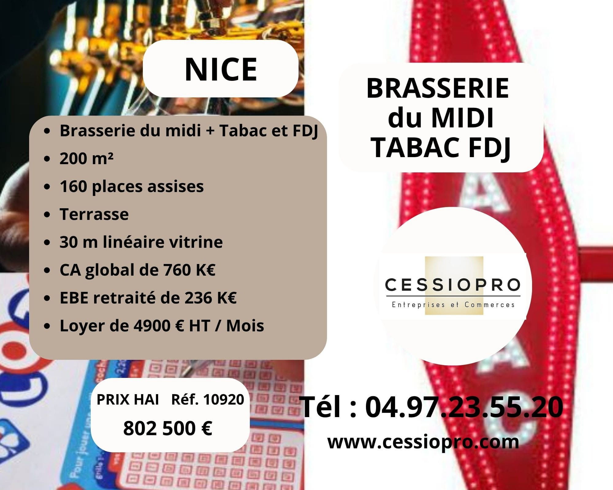 A VENDRE   BRASSERIE DU MIDI AVEC TABAC ET FDJ   NICE