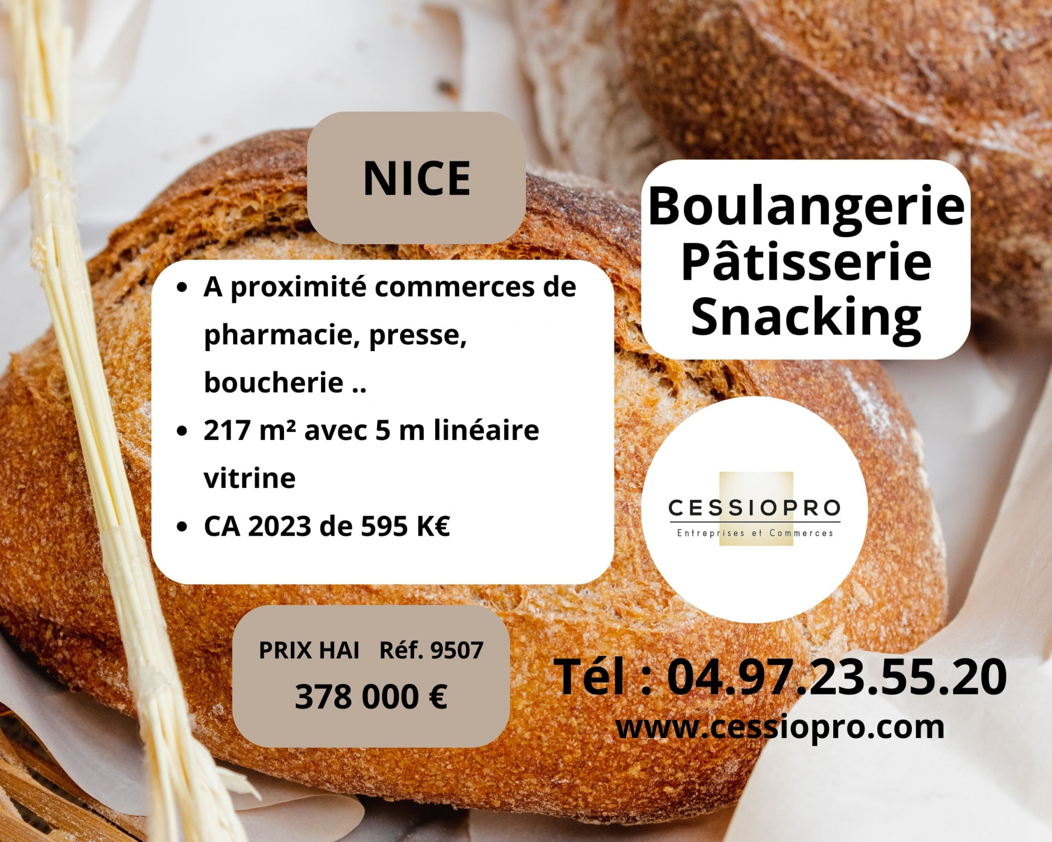 BOULANGERIE PATISSERIE SNACKING CA 595K€ A NICE