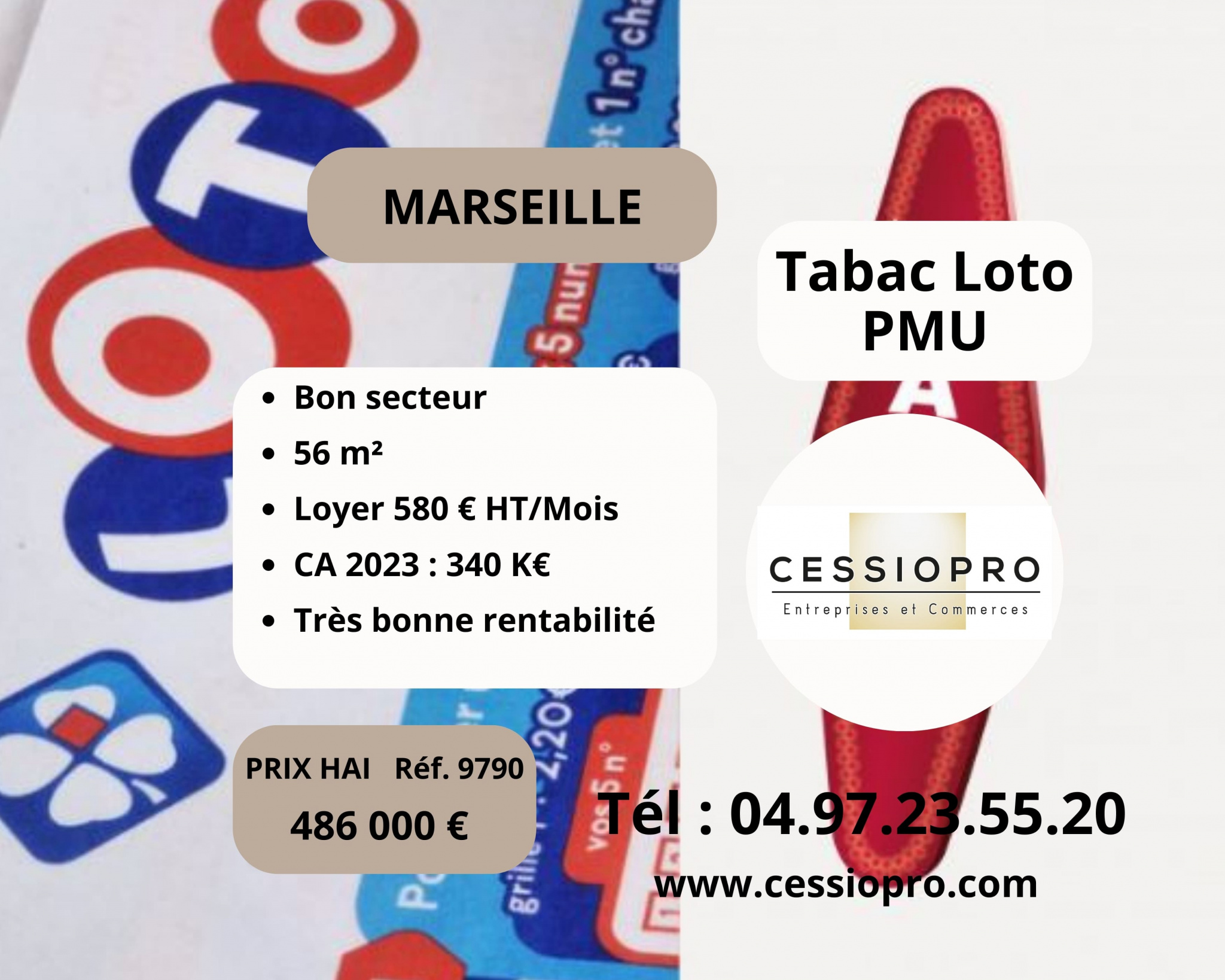 Tabac Loto PMU Bimbeloteries sur Marseille. Idéal pour un couple, bon secteur.