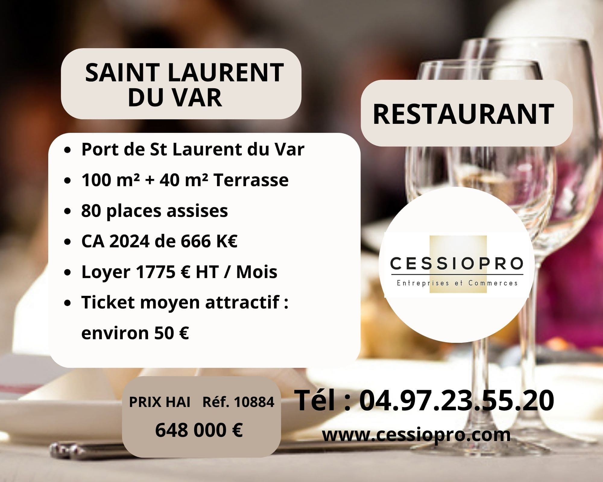 A VENDRE RESTAURANT port de  SAINT LAURENT DU VAR