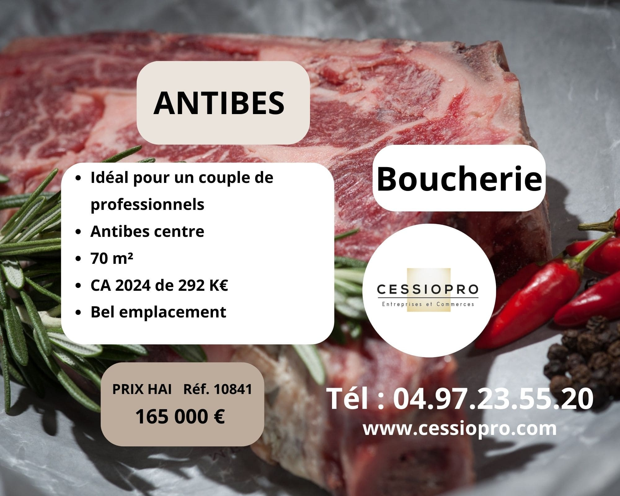 Antibes centre, boucherie bien placée, bon CA, bonne clientèle, idéale couple