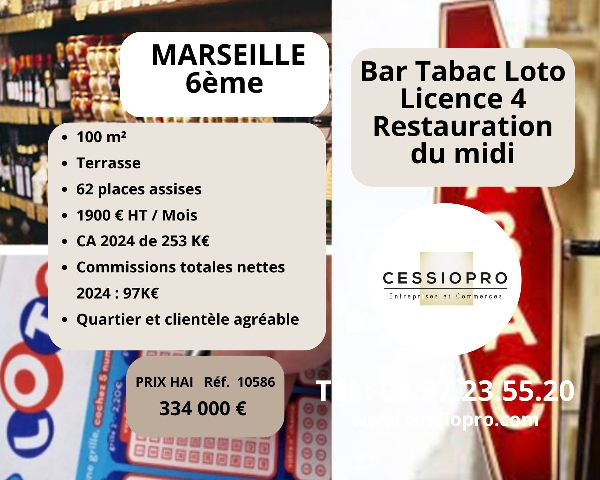 Bar Tabac Loto Licence 4 Restaurant du midi, avec Terrasse, Marseille 6e