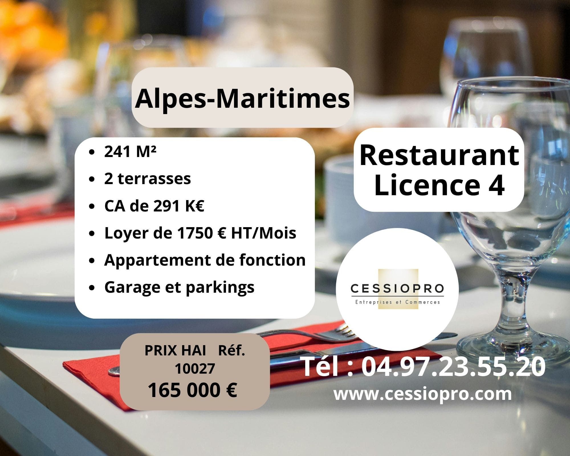 06   COLLINES NIÇOISES RESTAURANT LICENCE 4 AVEC APPARTEMENT DE FONCTION