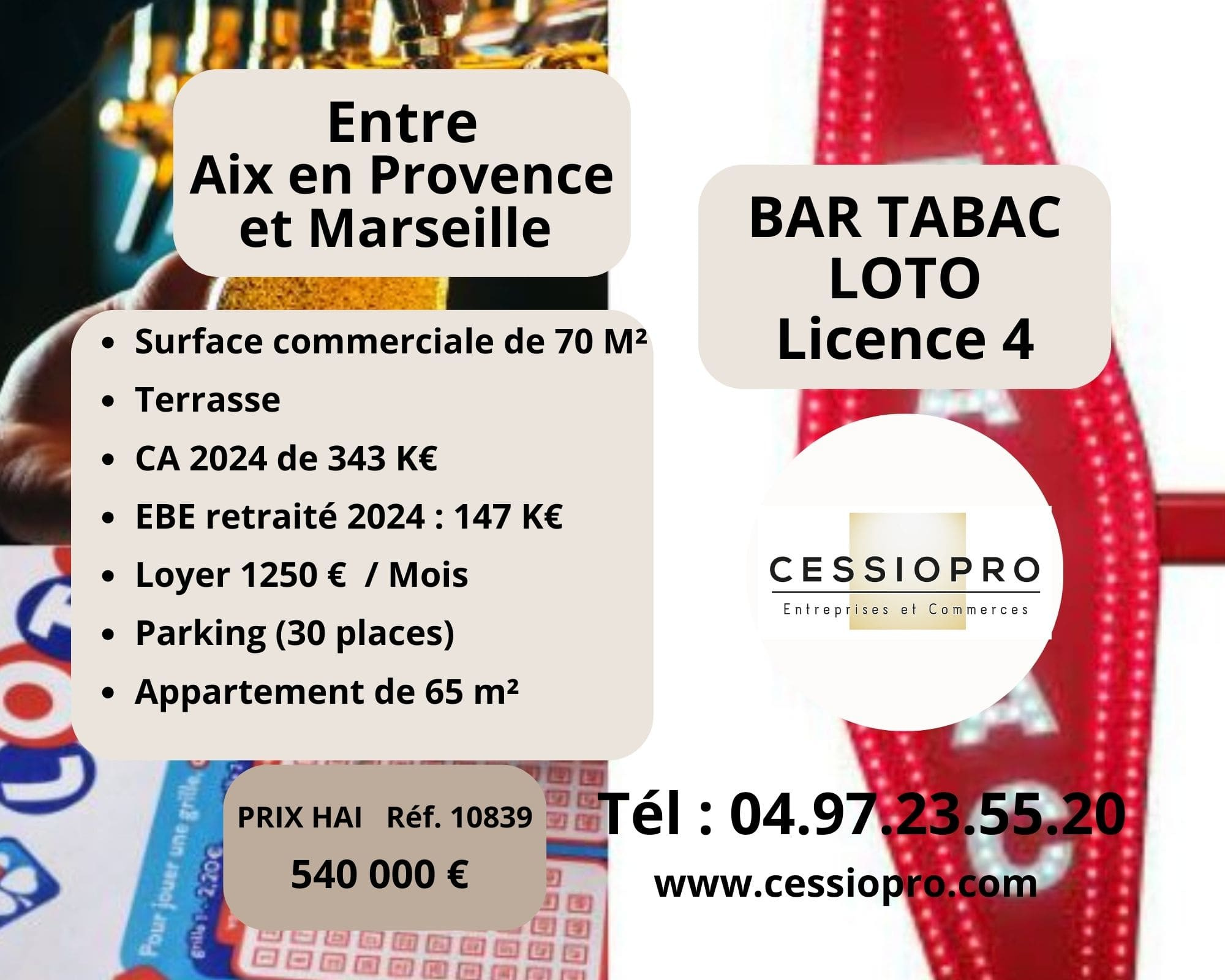 Bar Tabac Loto avec Terrasse, appartement et parking, entre Aix et Marseille…