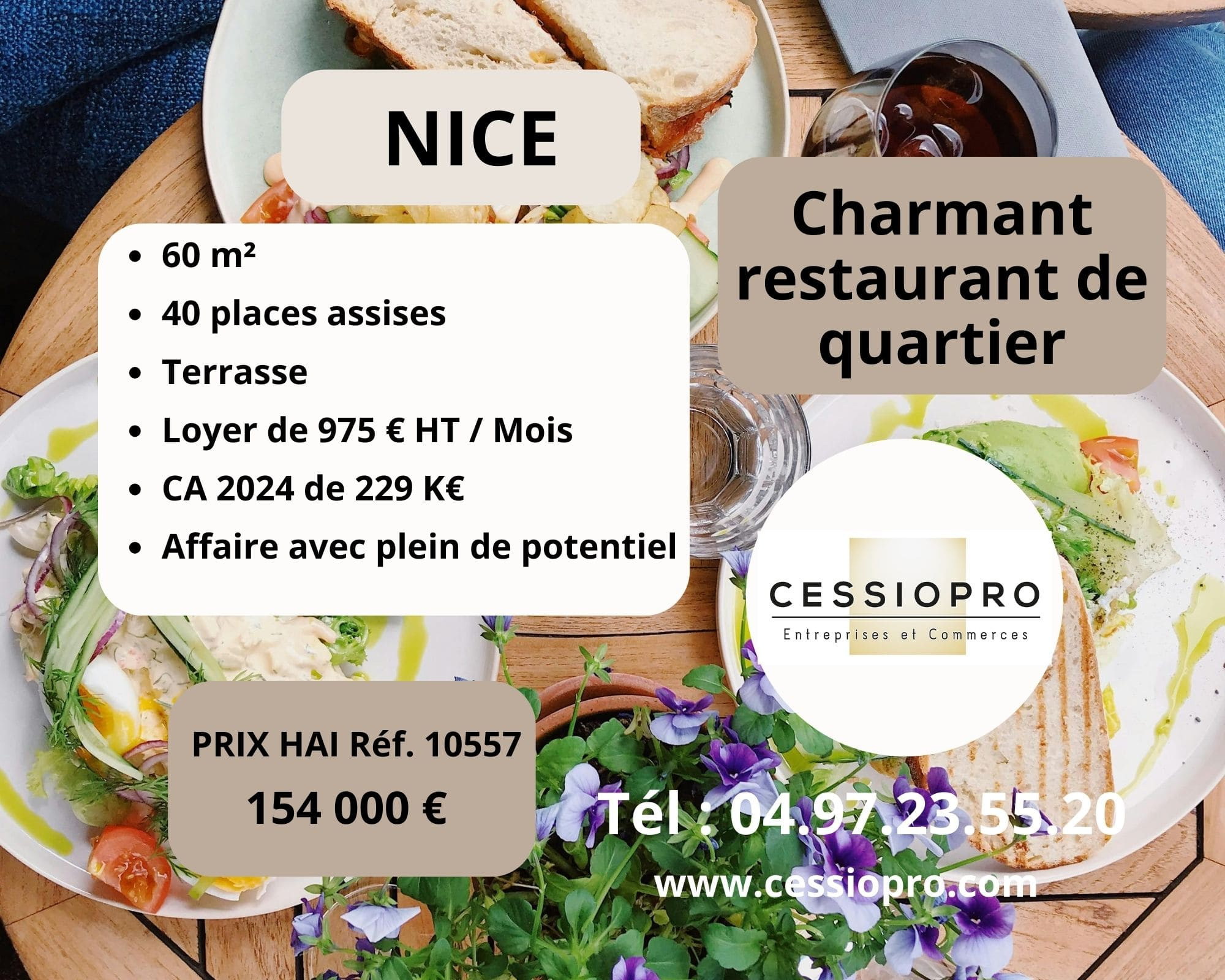 Charmant restaurant de quartier avec terrasse   CA 229 000 €   Nice