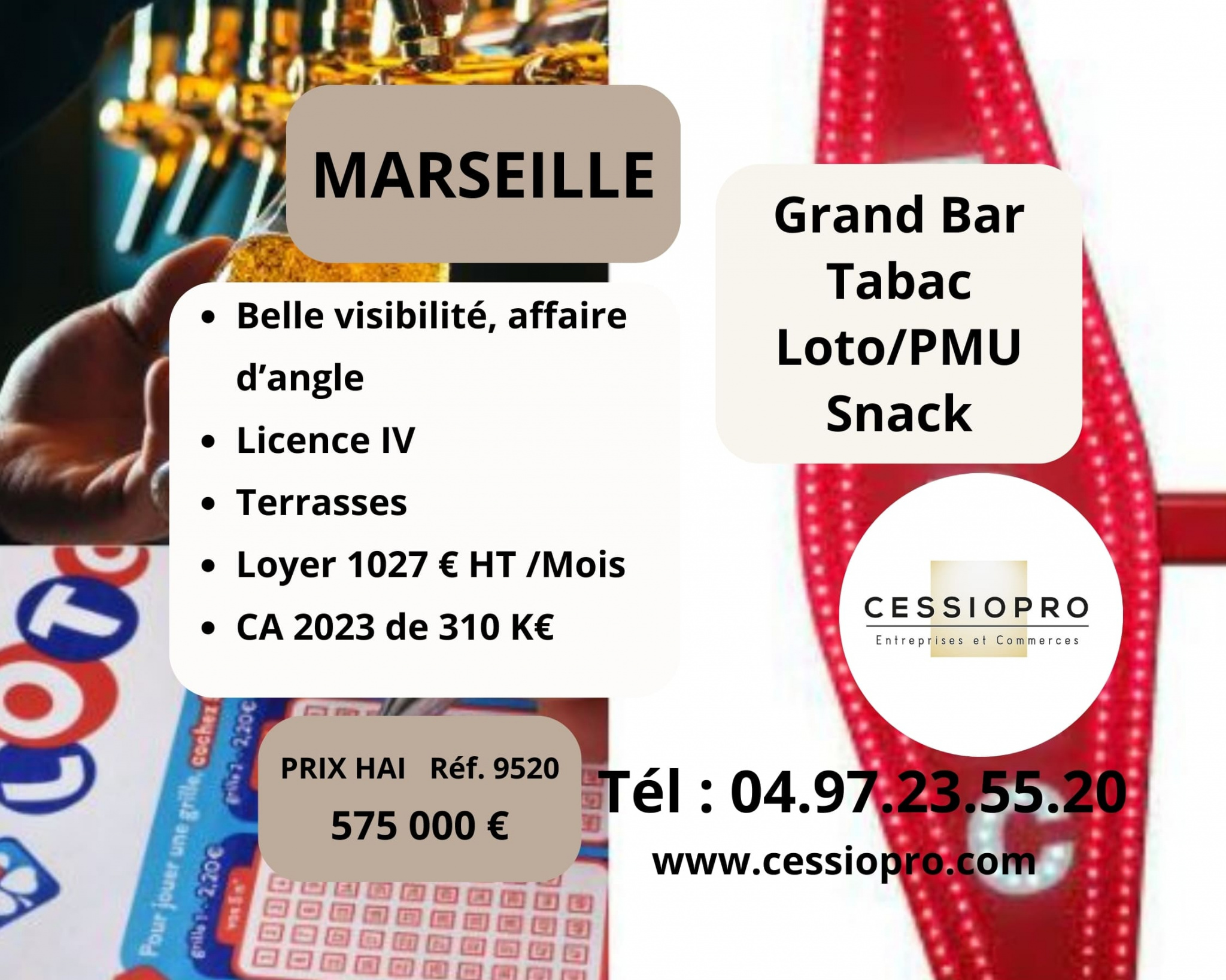 Grand Bar (Licence IV) Tabac Loto PMU + Snack, et Terrasses, à Marseille