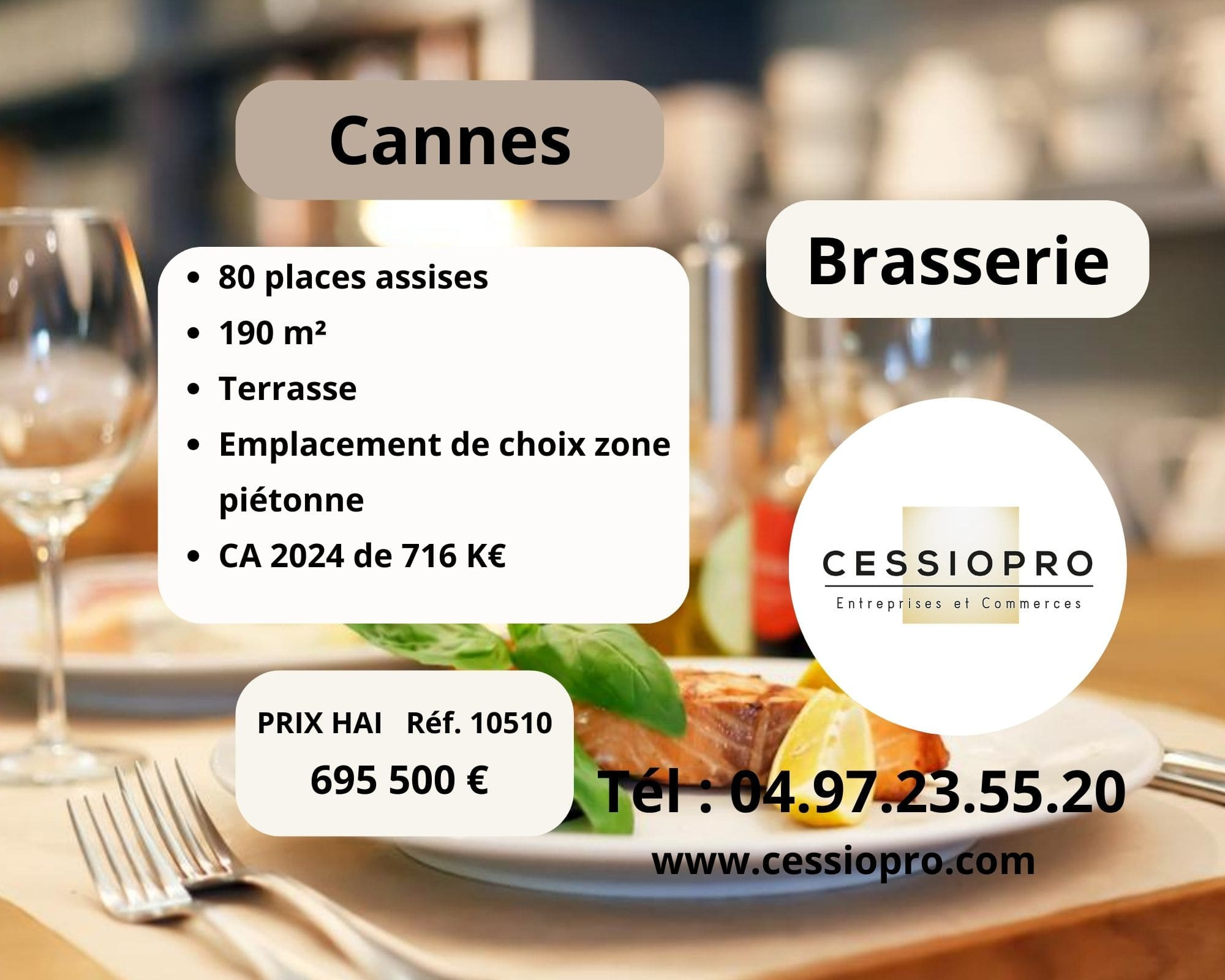 Cannes, brasserie de qualité, zone piétonne, terrasse.