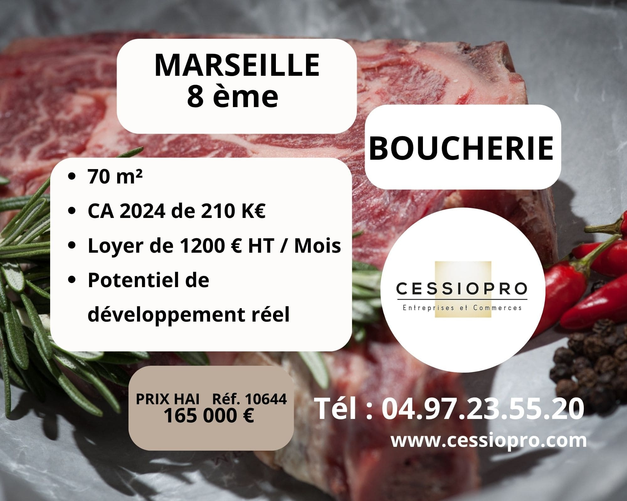 BOUCHERIE, dernier CA 210K€,  MARSEILLE 8ieme