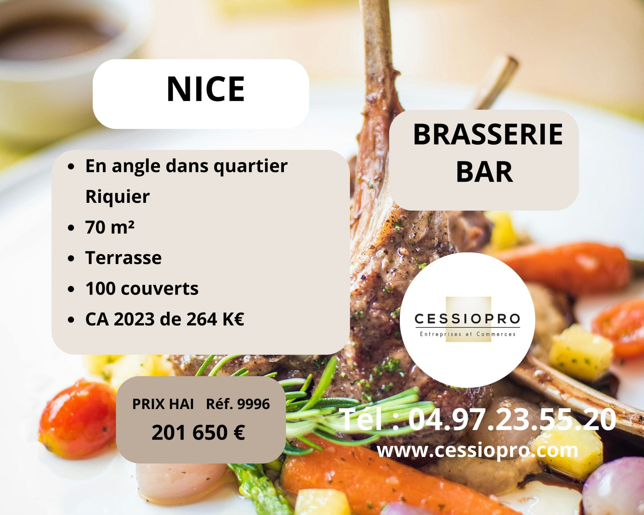 Brasserie Bar en angle dans quartier Riquier à Nice