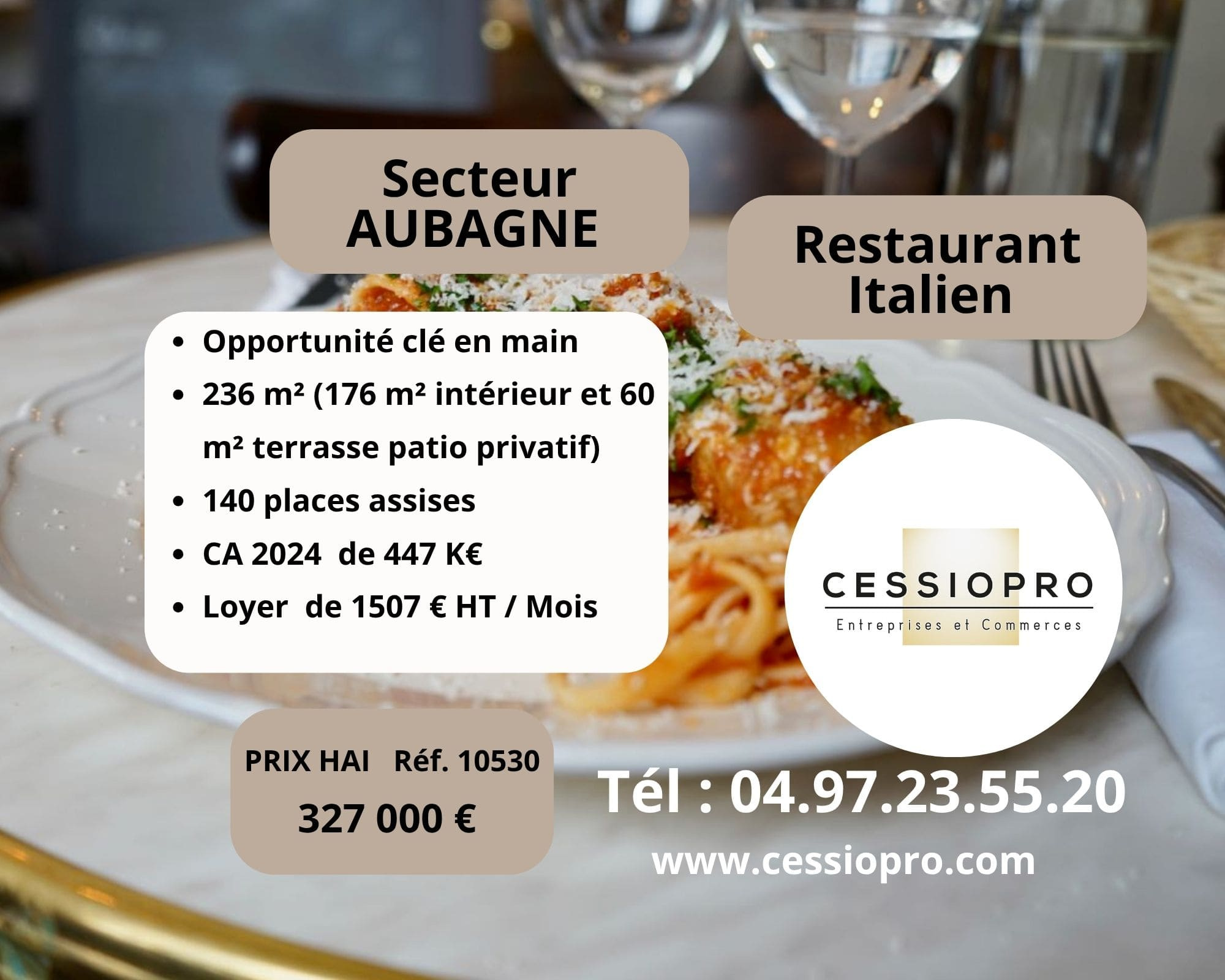 Restaurant italien avec patio privatif   Secteur d’Aubagne