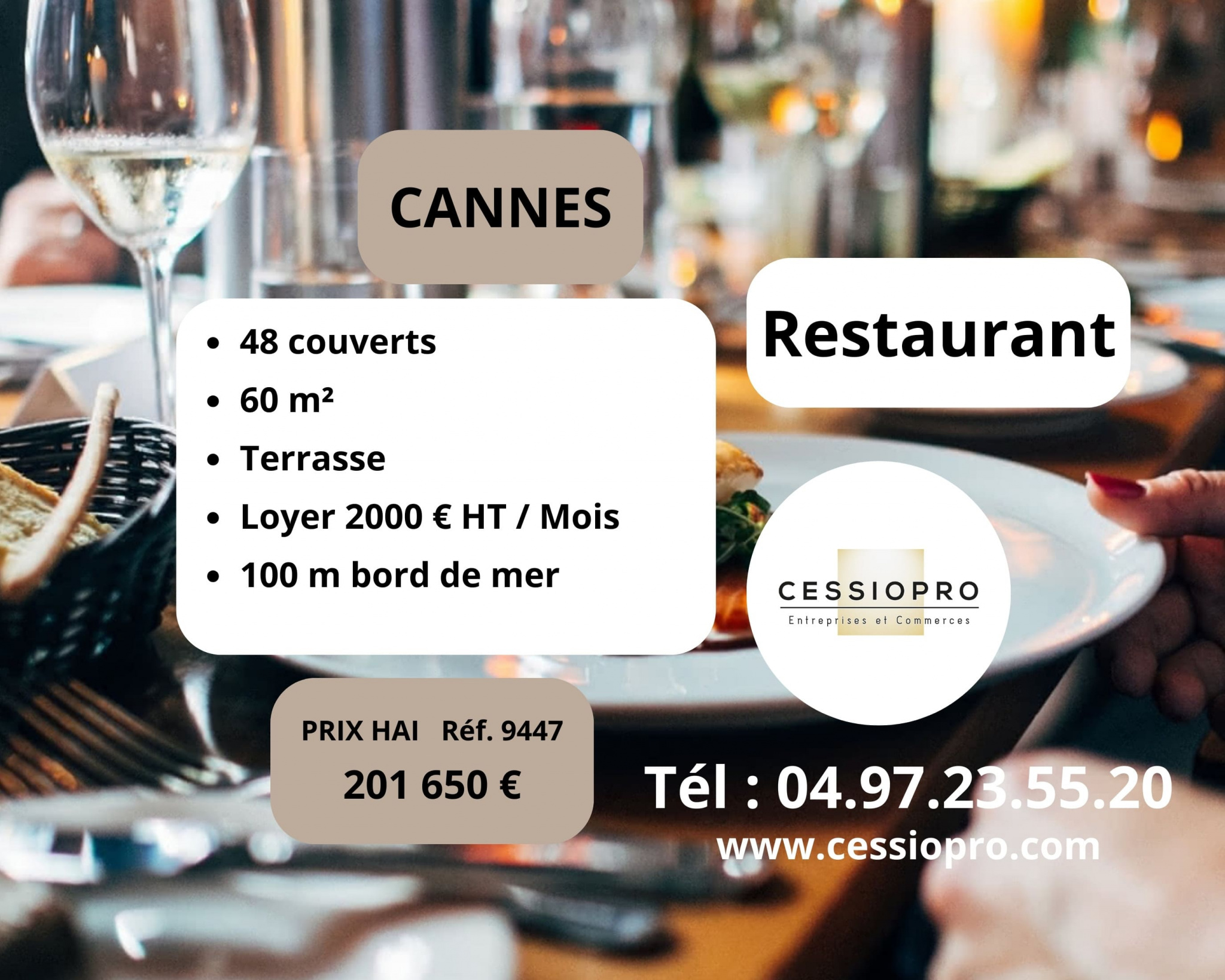Restaurant traditionnel 48 couverts à Cannes