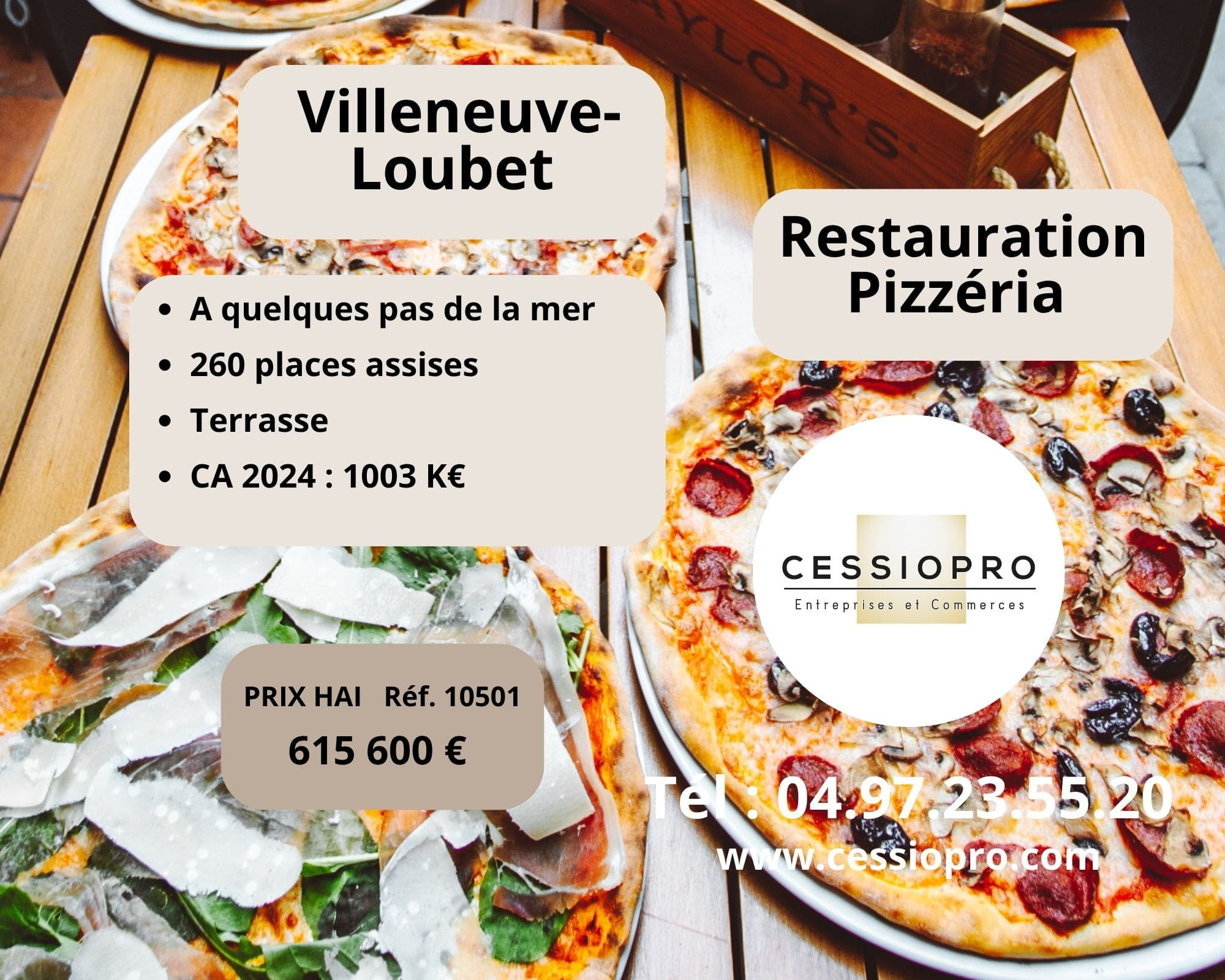 Restaurant-Pizzeria emplacement de choix 1 M € CA à Villeneuve-Loubet